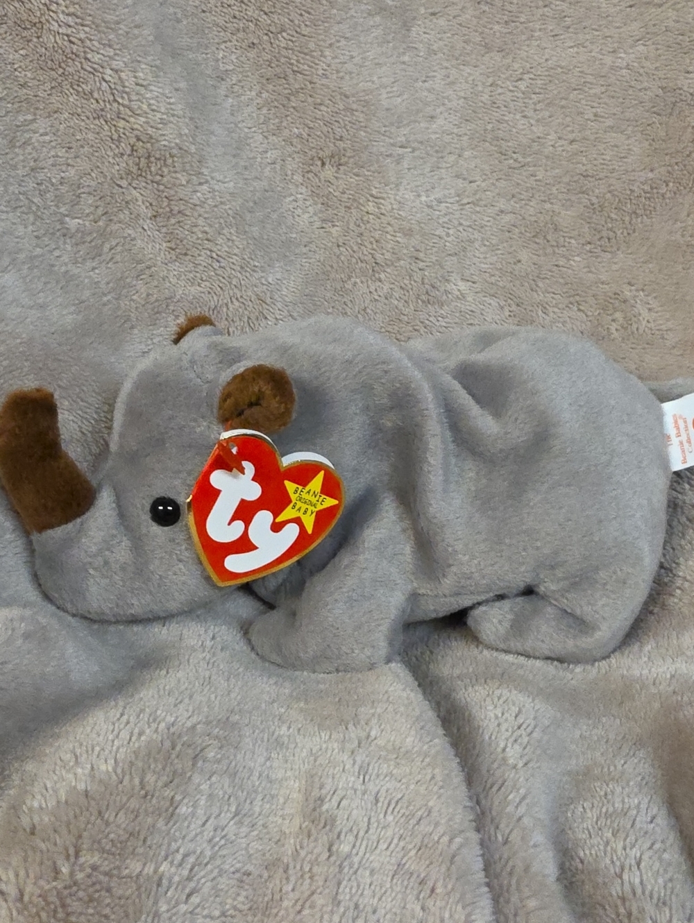 Ty Grey Elephant Plush with Brown Accents